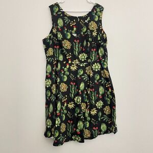 Eva Rose Dress Women 4X Cactus Print Fit & Flare Retro Plant Mom Succulents